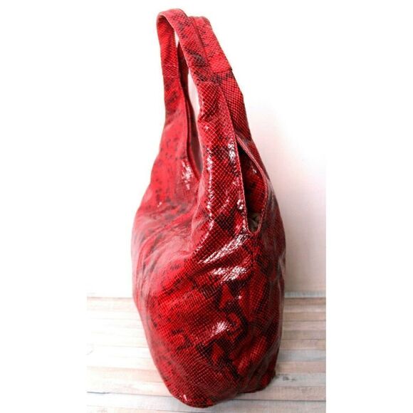 LRG WORTH NEW YORK STUDDED SNAKE PRINT RED GENUINE LEATHER SHOULDER BAG HANDBAG - Picture 5 of 12